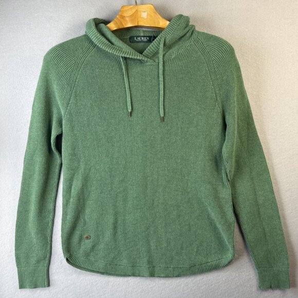 Lauren Ralph Lauren‎ Waffle Knit Hoodie Women's L Green Label Sweater Pullover - Picture 1 of 10